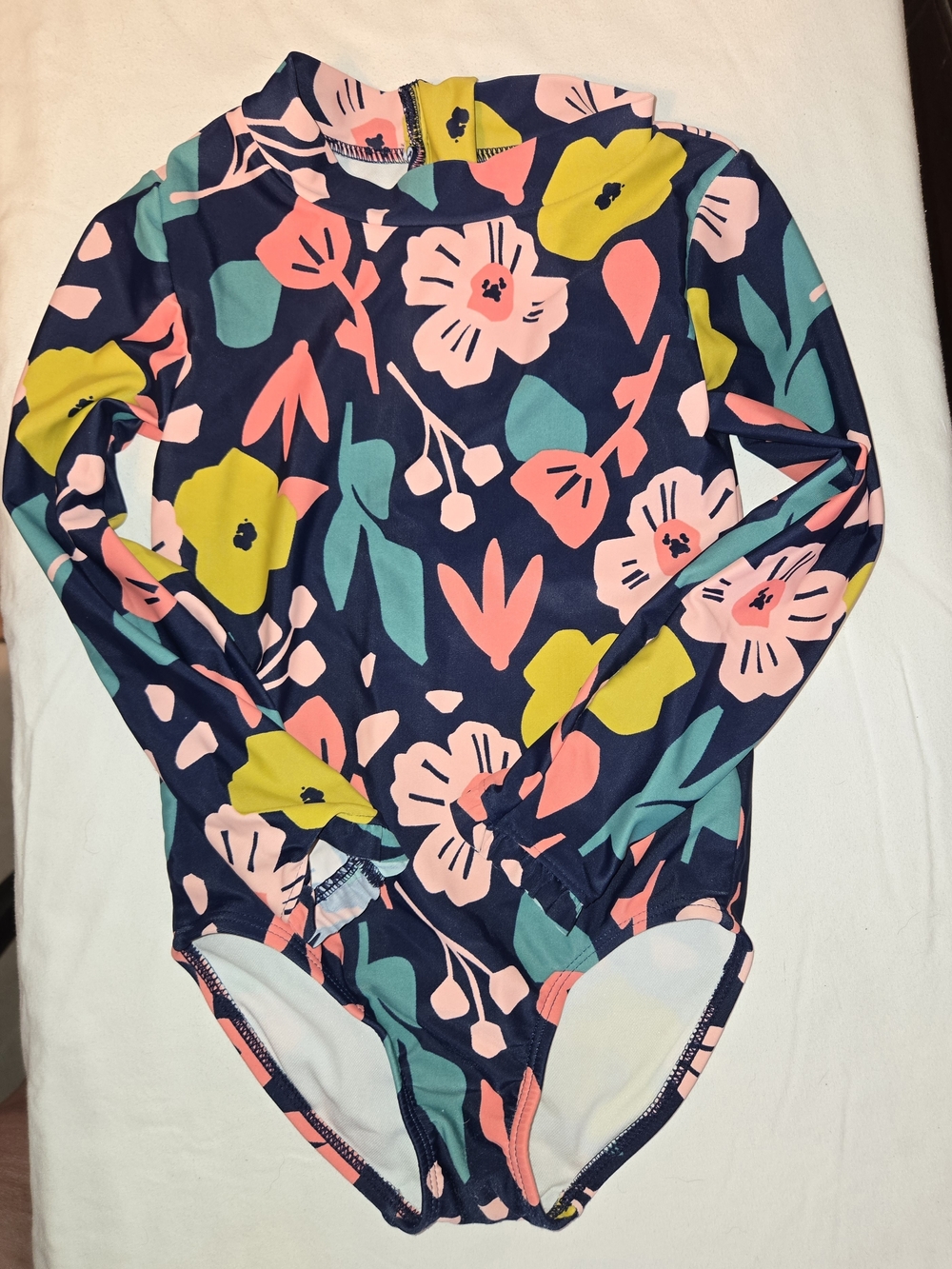 Simple Joys Navy Floral Long Sleeve Swimsuit with Pink & Yellow Accents SZ 4T